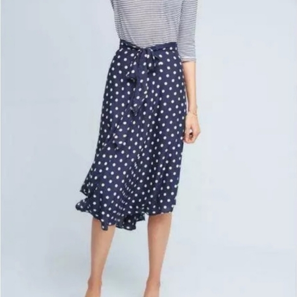 Anthropologie Polka Dot Tie Waist Midi Skirt  Size Small - Picture 2 of 9